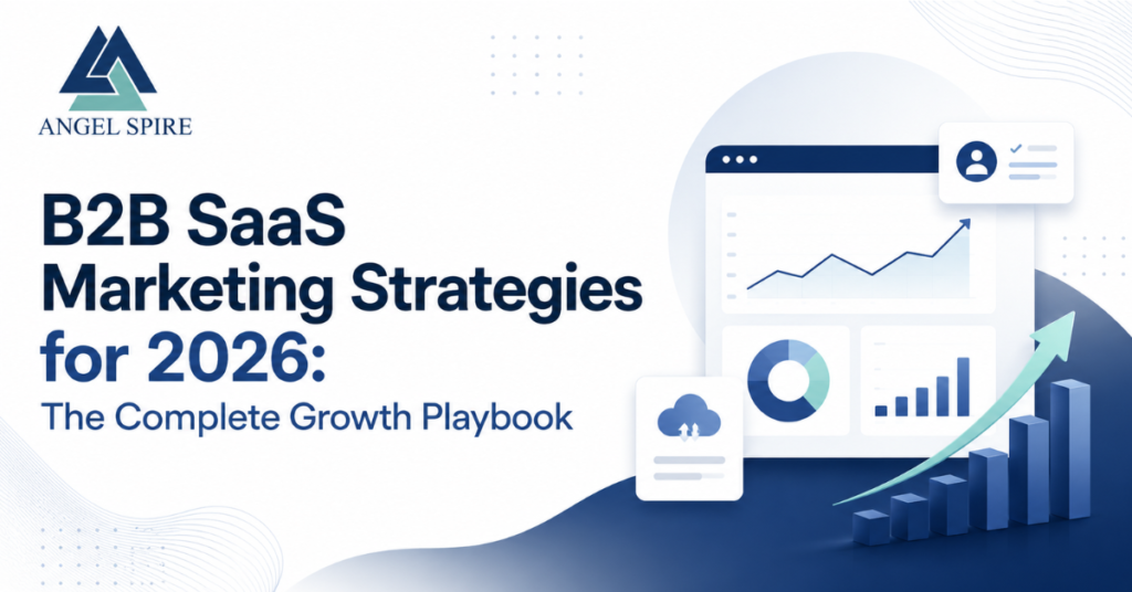 Premium featured image for B2B SaaS Marketing Strategies for 2026 showing SaaS analytics dashboard, growth charts, automation visuals, and digital marketing insights for business growth.