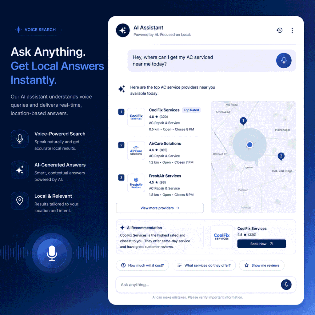 AI powered local search answering conversational local business queries